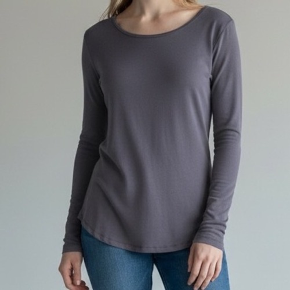Tee Shop Womens Navy Blue Long Sleeve‎ Crew Neck Casual Top Shirt Size Large